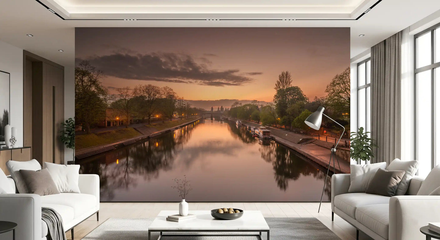 Reflective Sunset Canal Waters Wall Mural