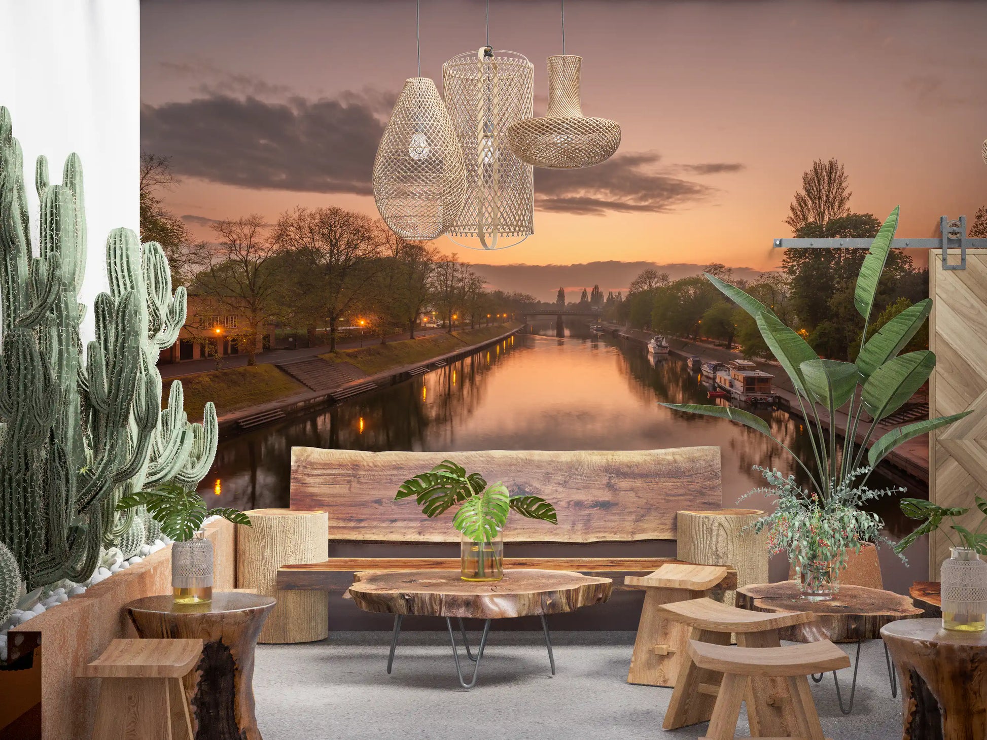 Reflective Sunset Canal Waters Wall Mural