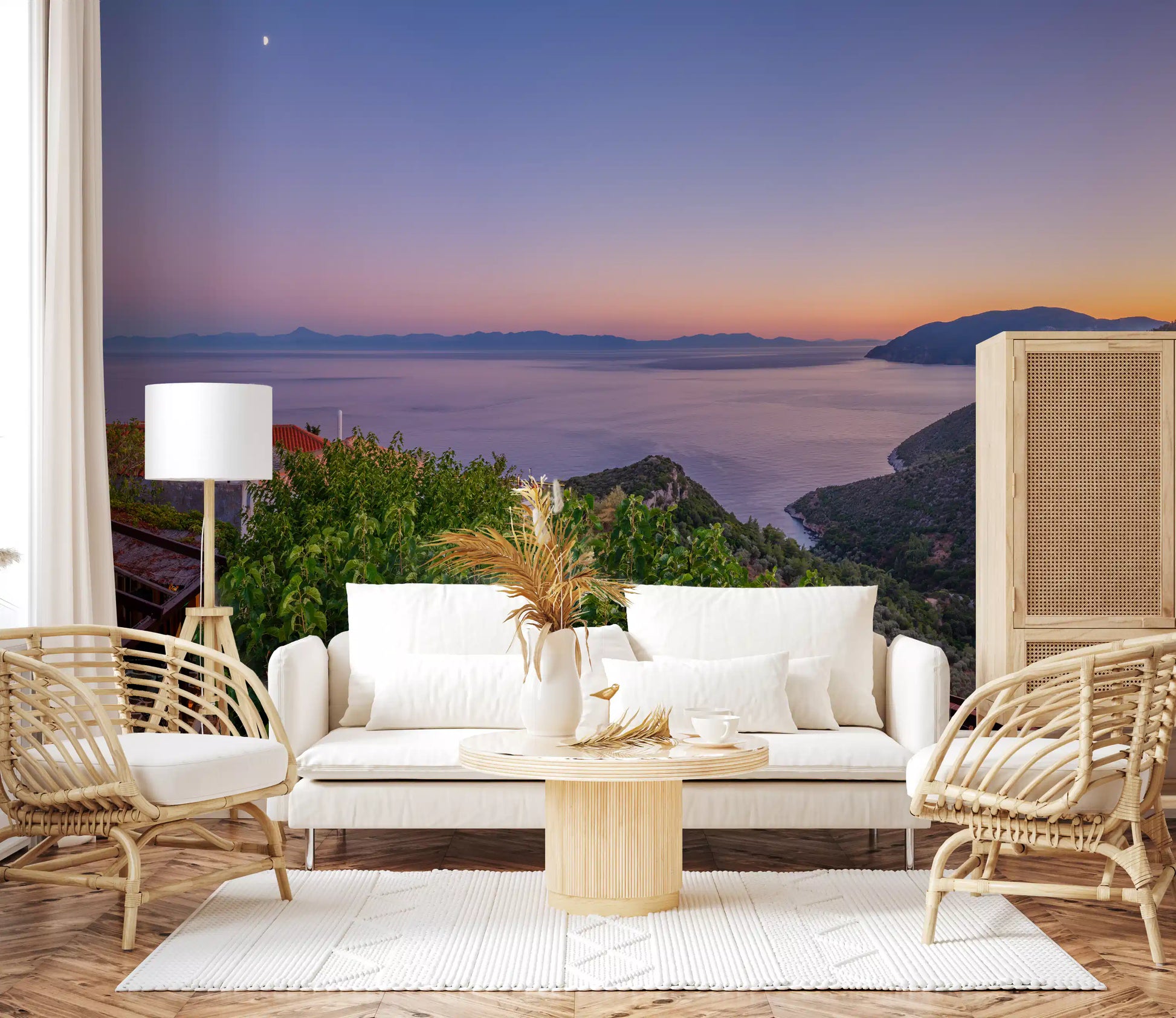 Mediterranean Twilight Village Vista Wall Mural