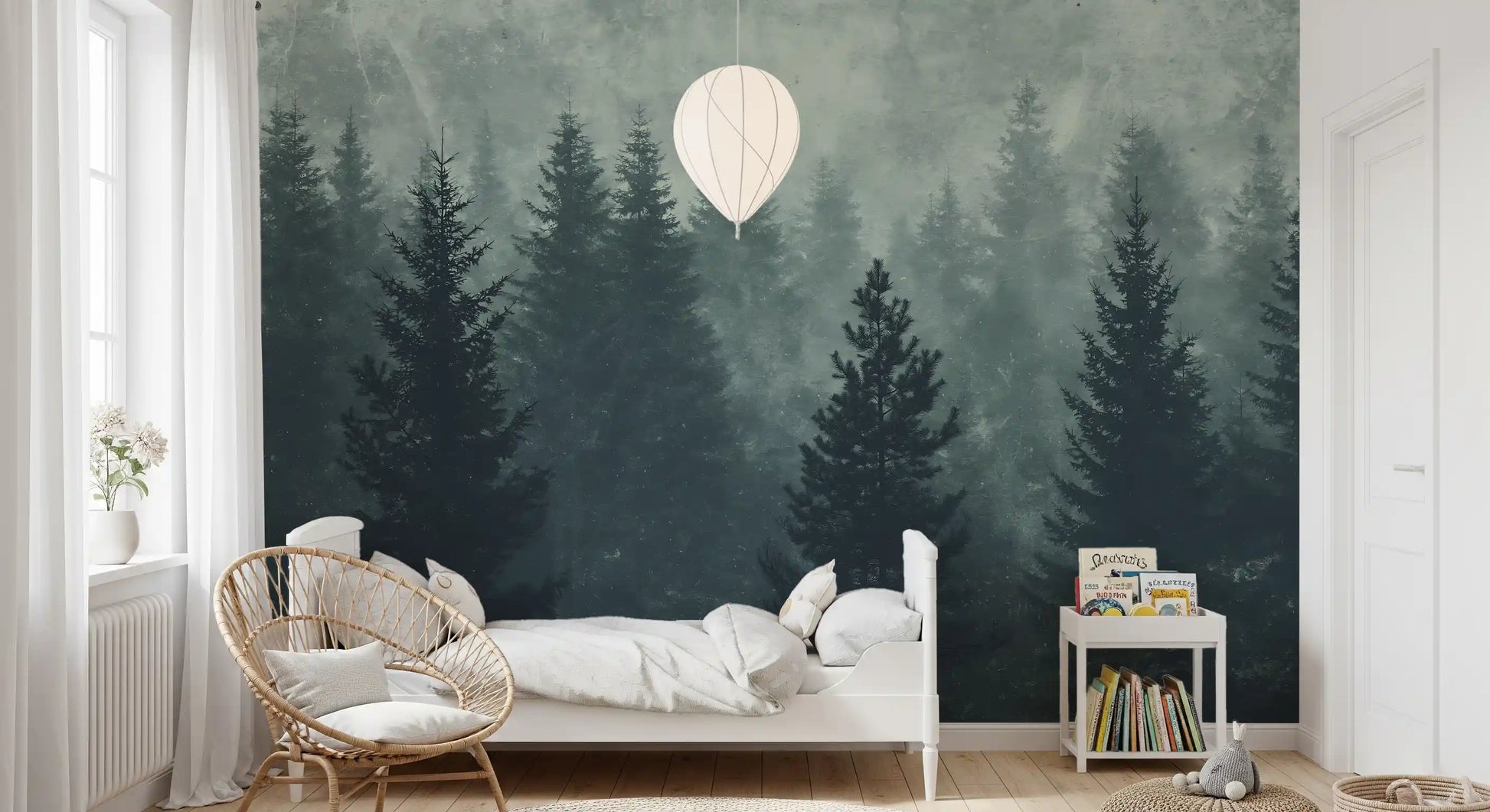 Misty Pine Forest Silhouette Wall Mural
