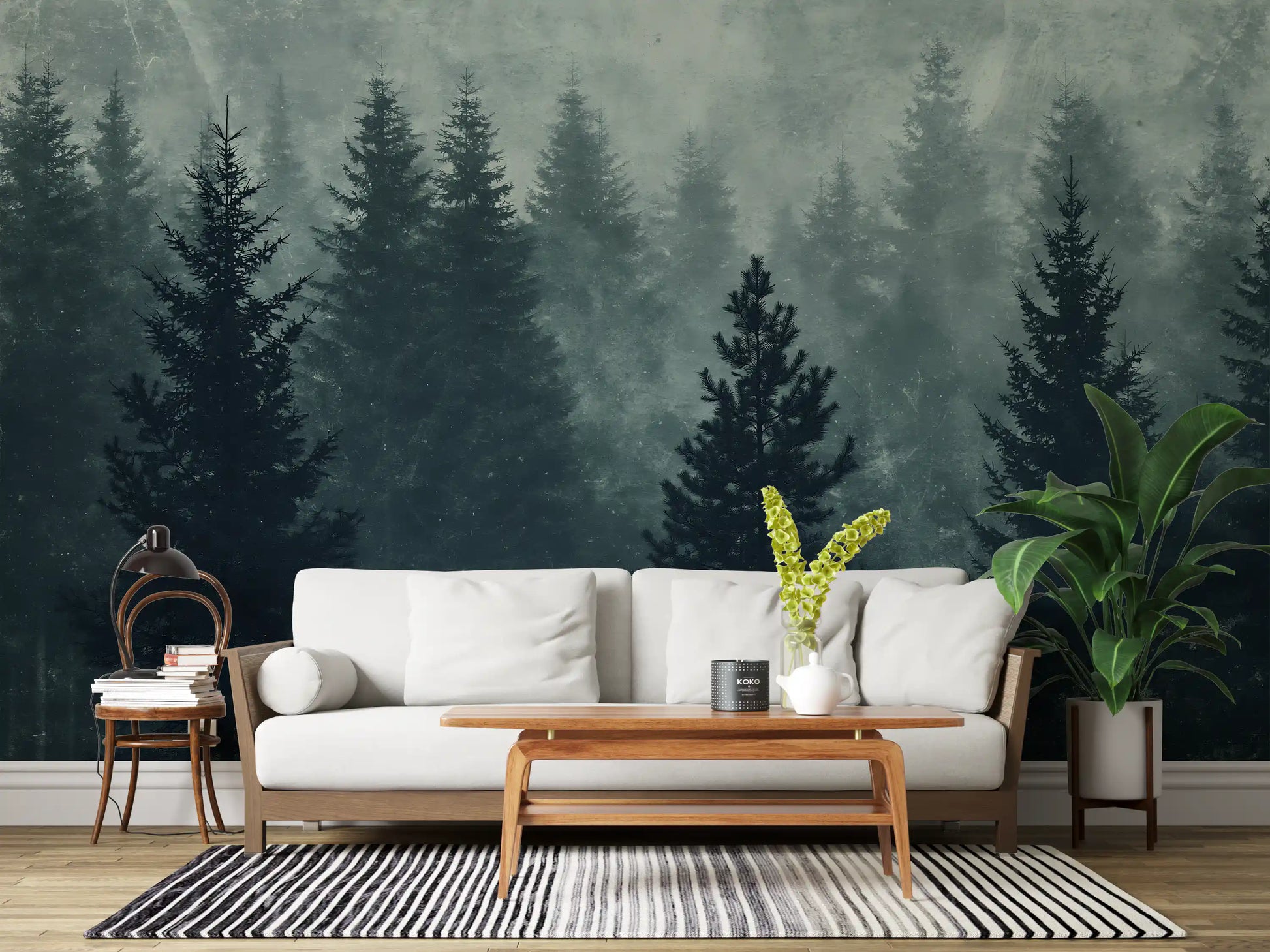 Misty Pine Forest Silhouette Wall Mural