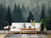 Misty Pine Forest Silhouette Wall Mural