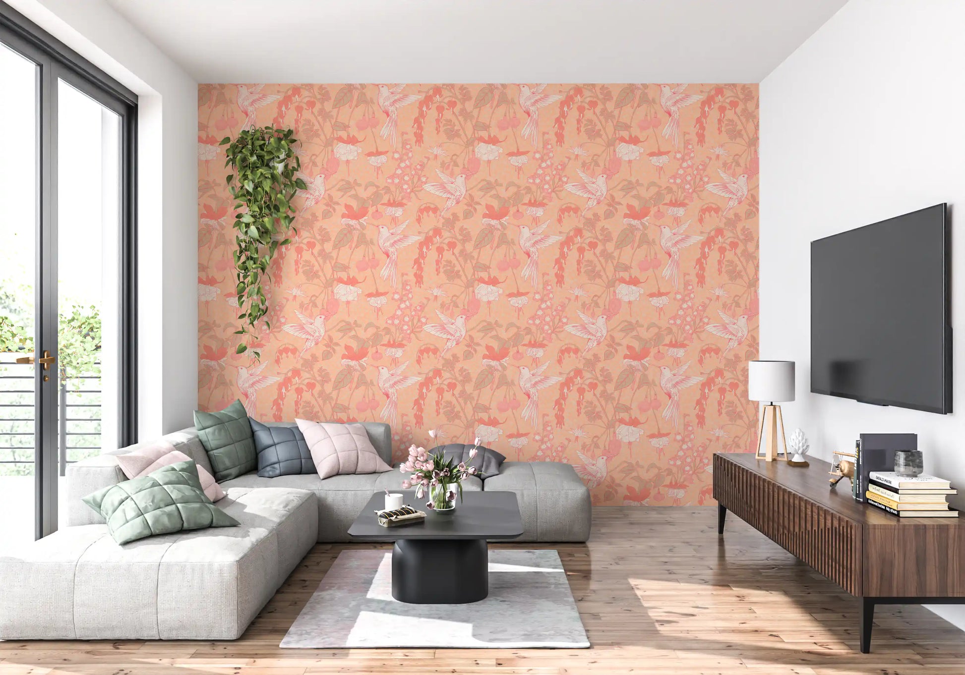Hummingbird and Fuchsia Garden Wallpaper⁠