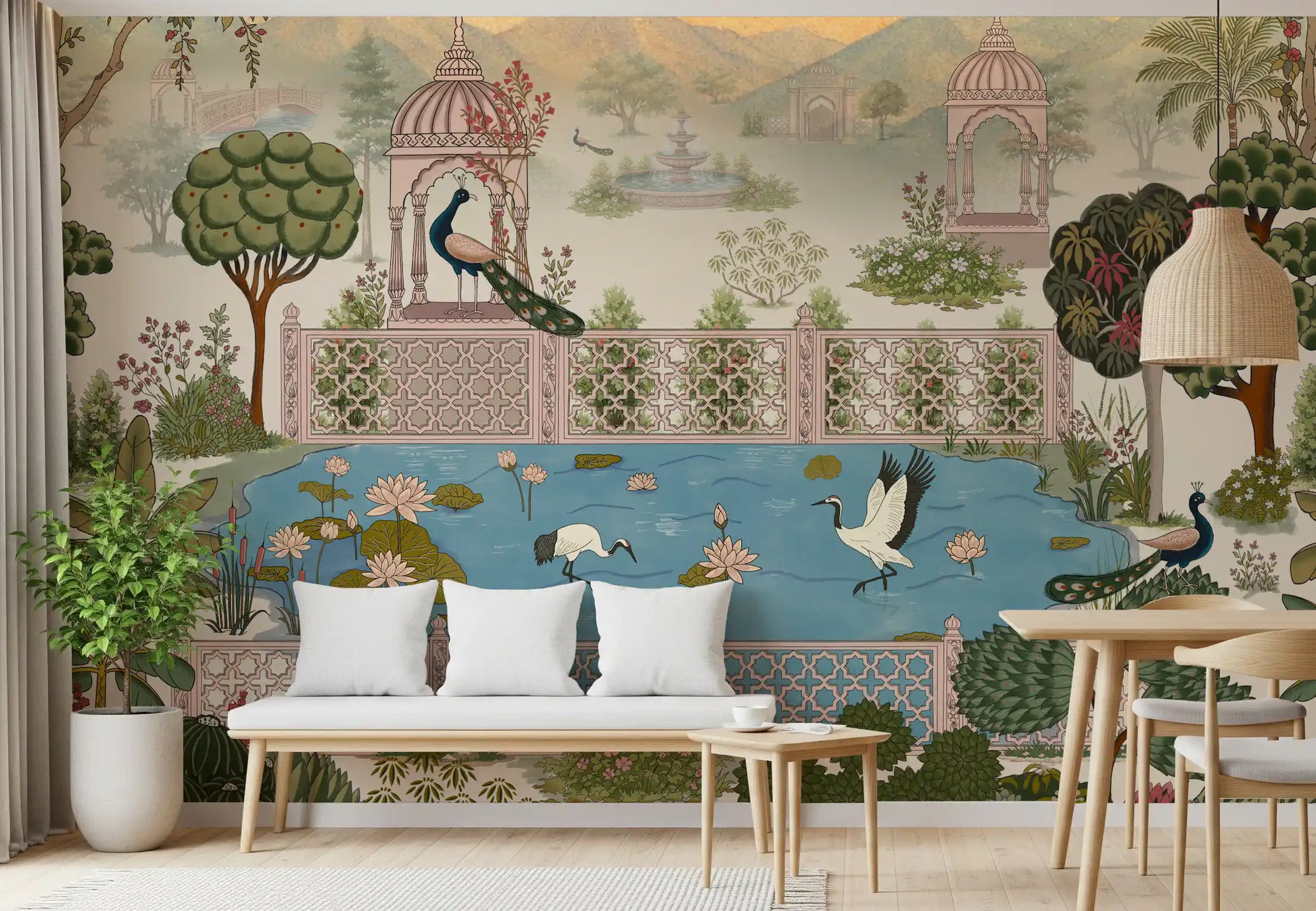 Serene Lotus Pond and Pavilion Vista Wall Mural