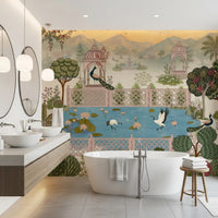 Serene Lotus Pond and Pavilion Vista Wall Mural