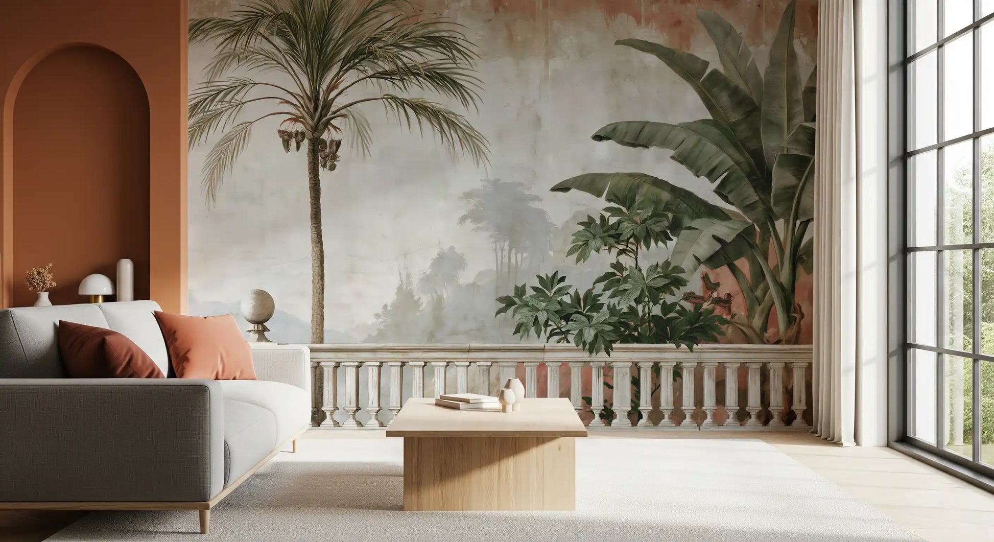 Vintage Coastal Garden Balustrade Wall Mural