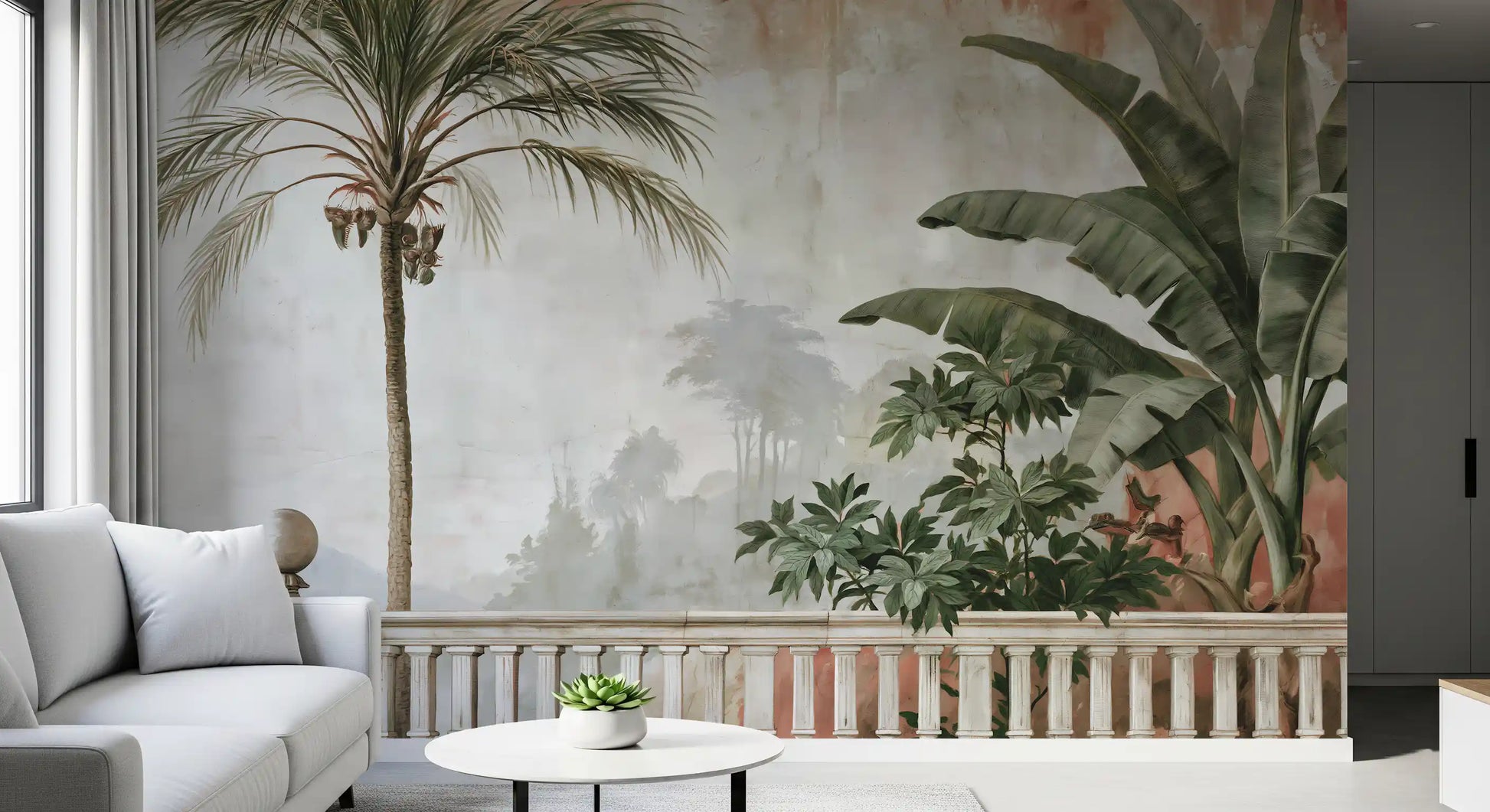 Vintage Coastal Garden Balustrade Wall Mural