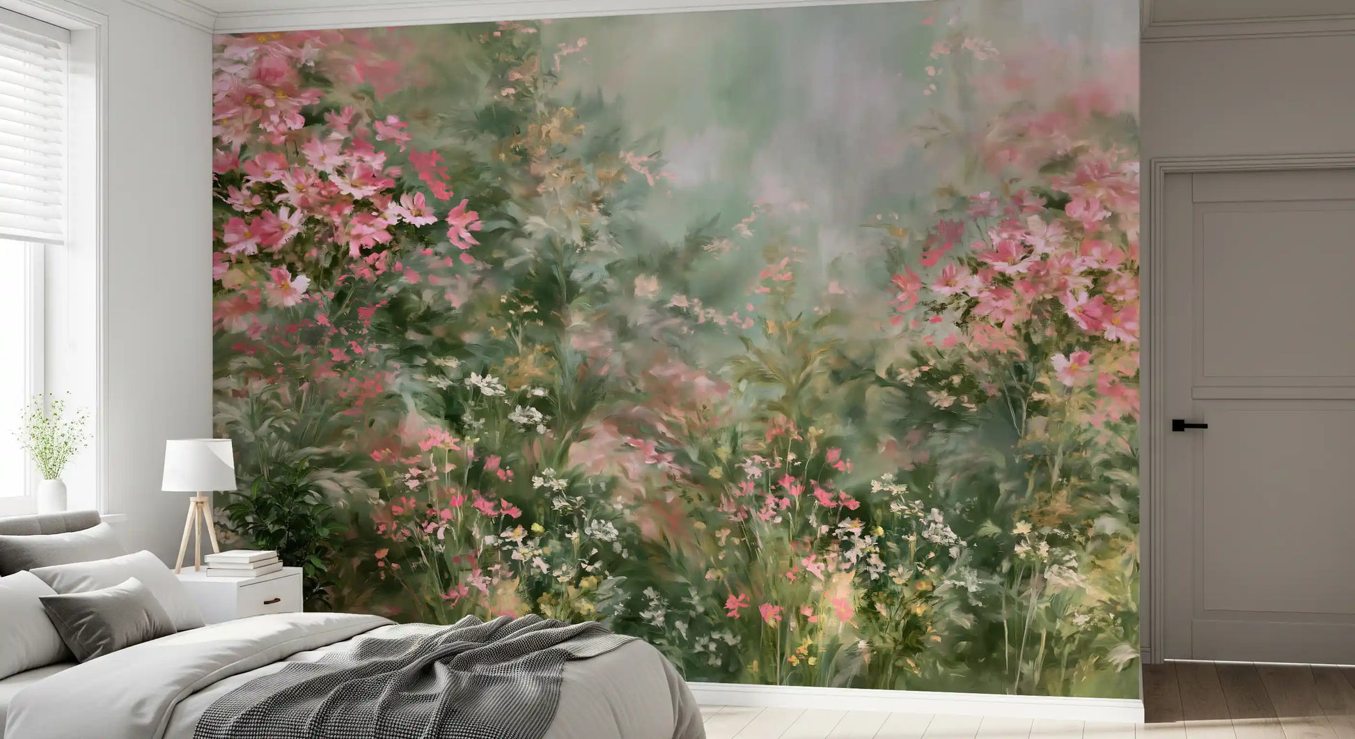 Impressionist Pink Blossom Meadow Wall Mural