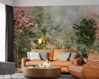 Impressionist Pink Blossom Meadow Wall Mural