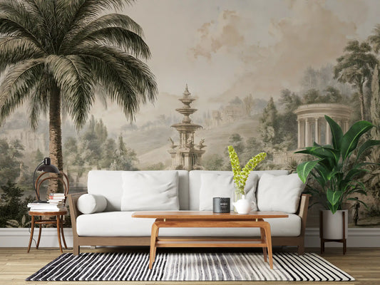 Serene Park Pond and Classical Architecture Wall Mural