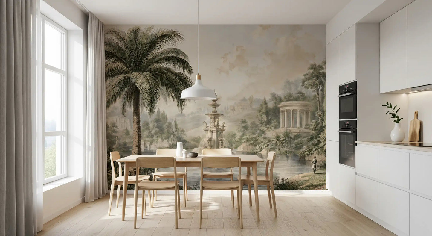 Serene Park Pond and Classical Architecture Wall Mural
