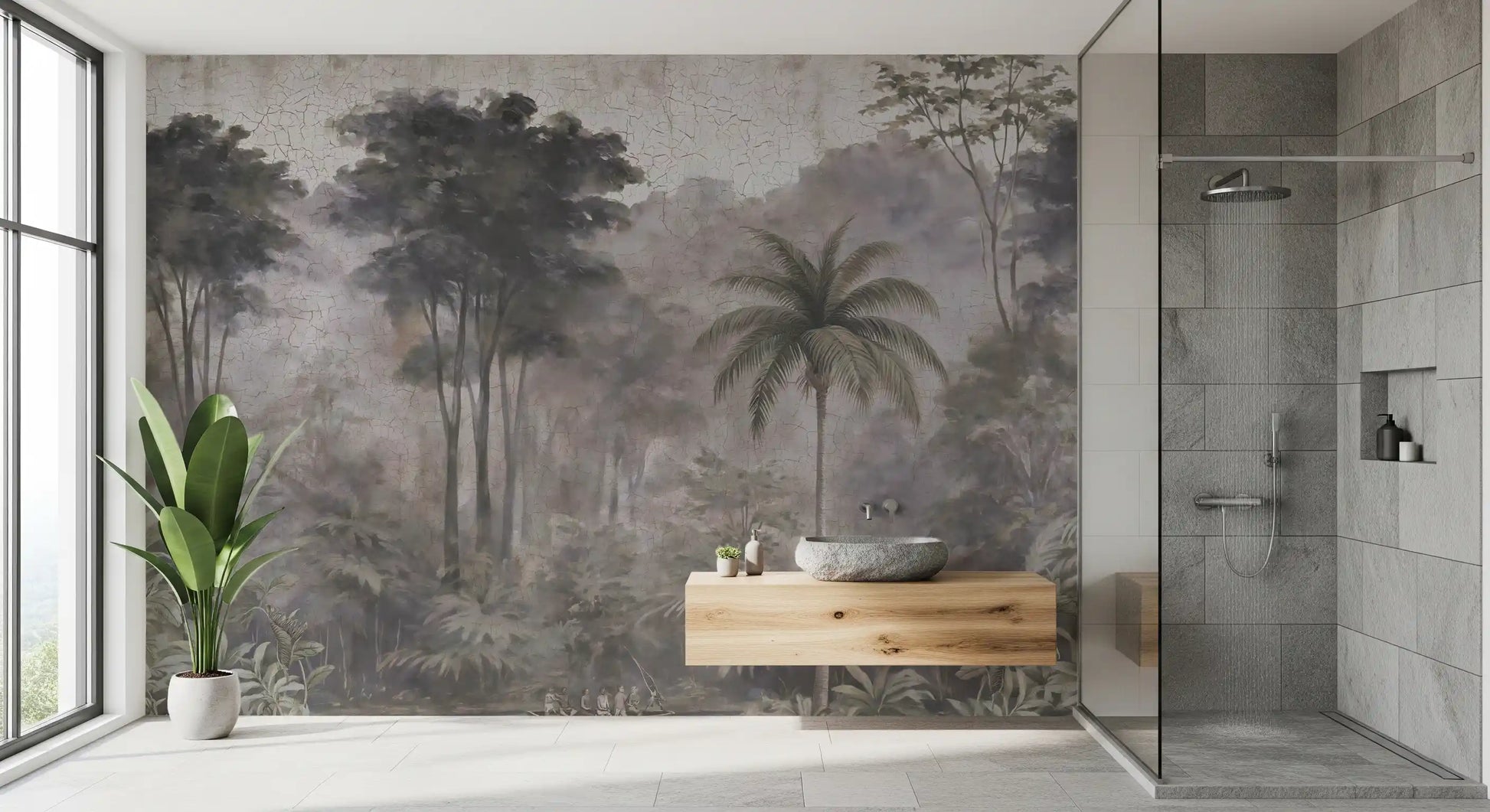 Misty River Expedition Scene Wall Mural