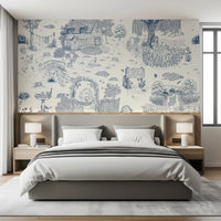Toile de Jouy Country Cottage Sketch Wall Mural