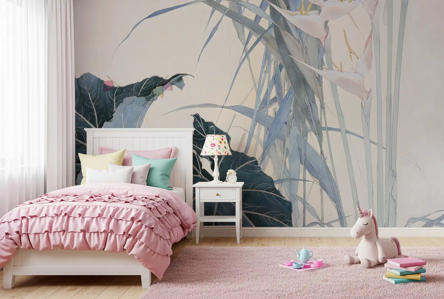 Serene Tropical Botanical Illustration Wall Mural