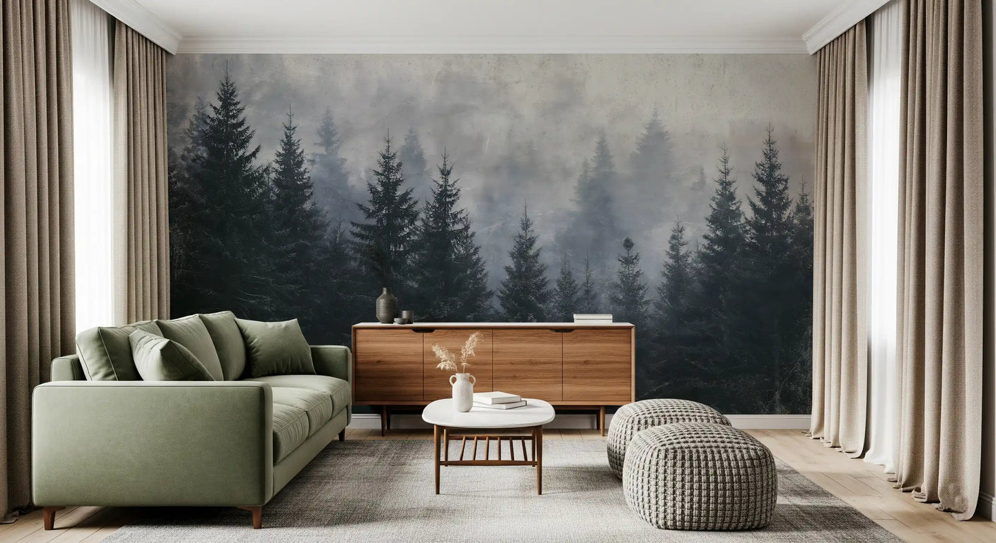 Atmospheric Evergreen Woodland Wall Mural