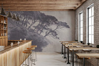 Monochrome Coastal Pines Landscape Wall Mural