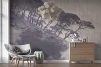 Monochrome Coastal Pines Landscape Wall Mural