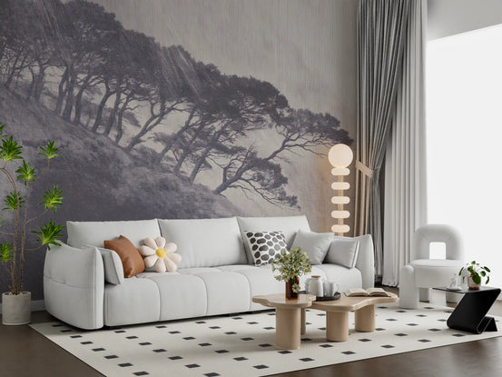 Monochrome Coastal Pines Landscape Wall Mural