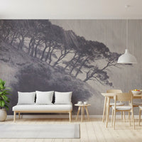 Monochrome Coastal Pines Landscape Wall Mural