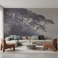 Monochrome Coastal Pines Landscape Wall Mural