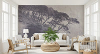 Monochrome Coastal Pines Landscape Wall Mural
