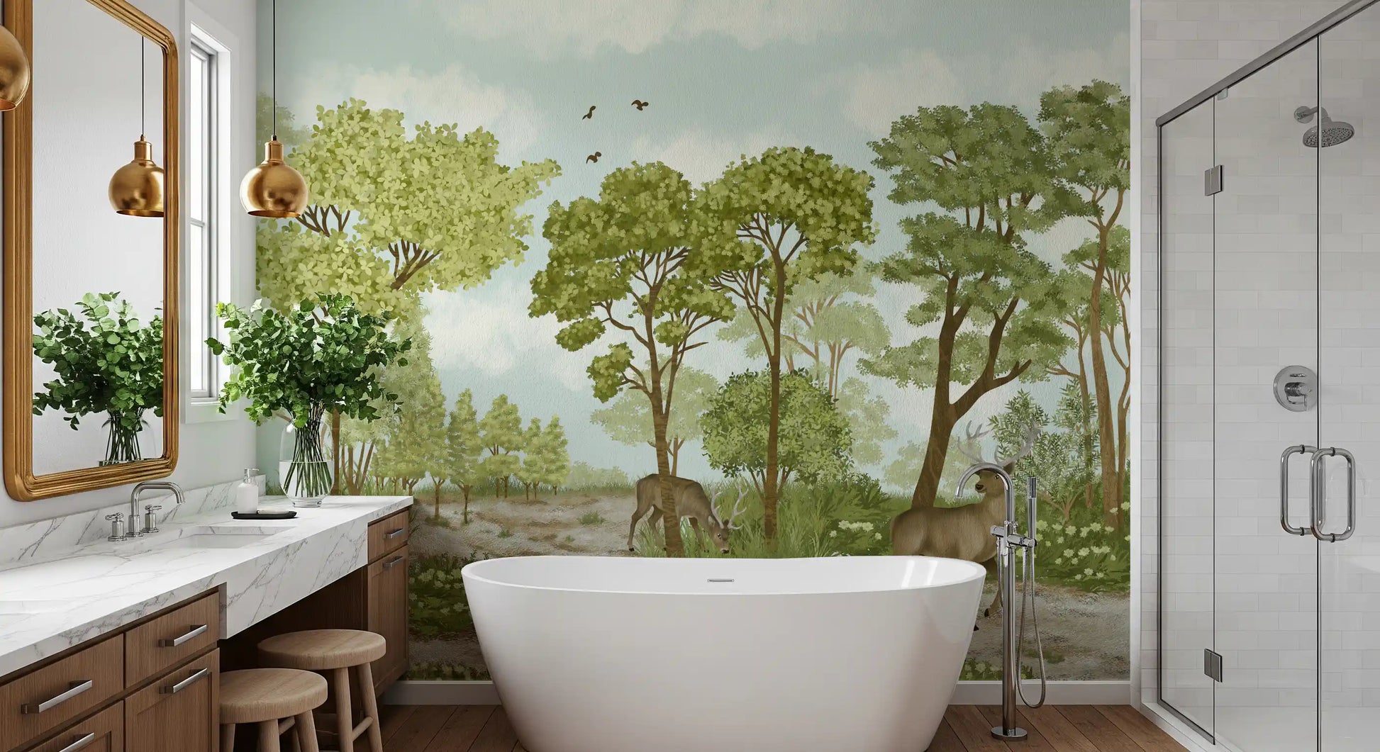 Enchanted Woodland Deer Sanctuary Wall Mural