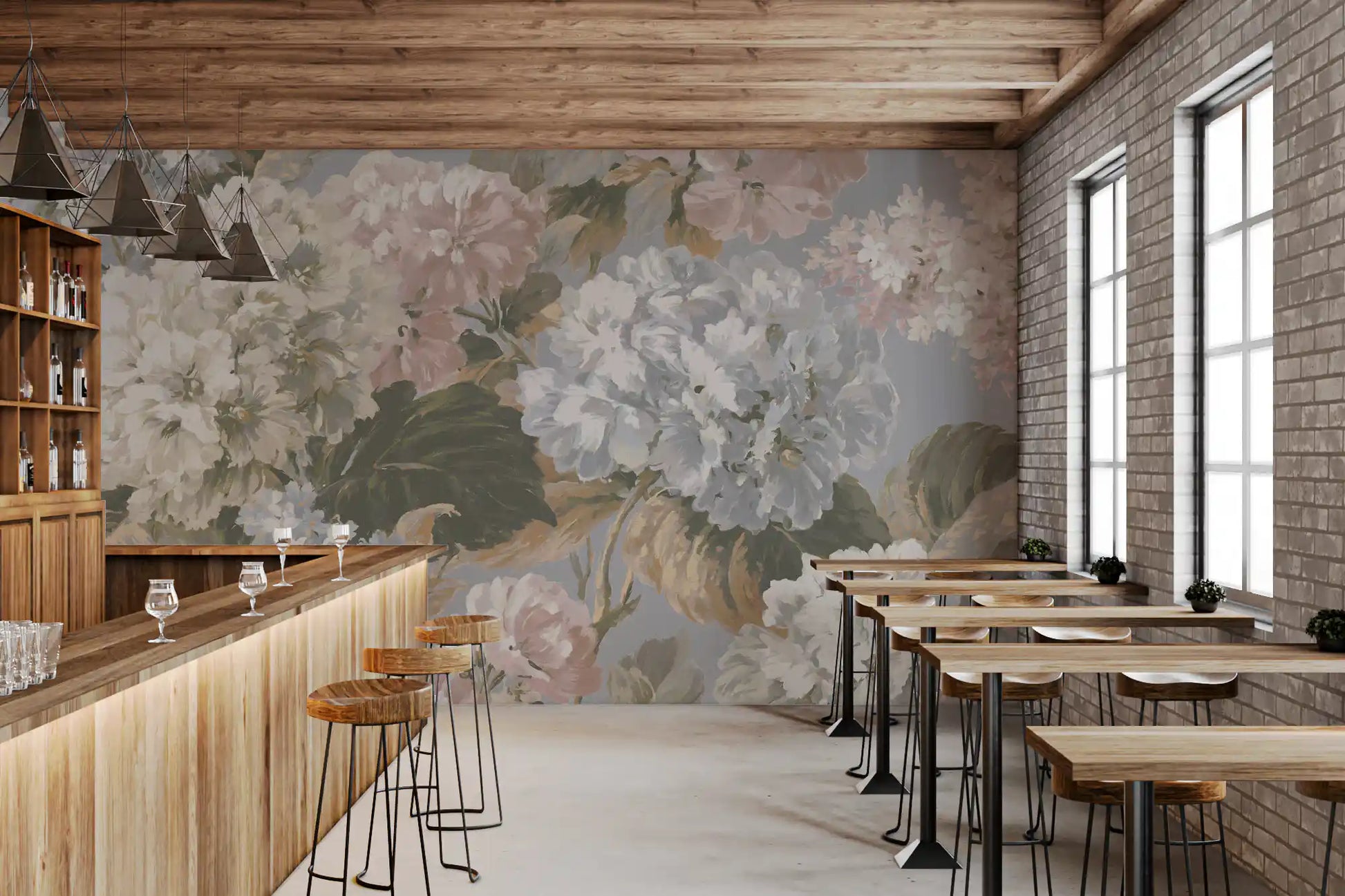 Vintage Hydrangea Botanical Garden Wall Mural