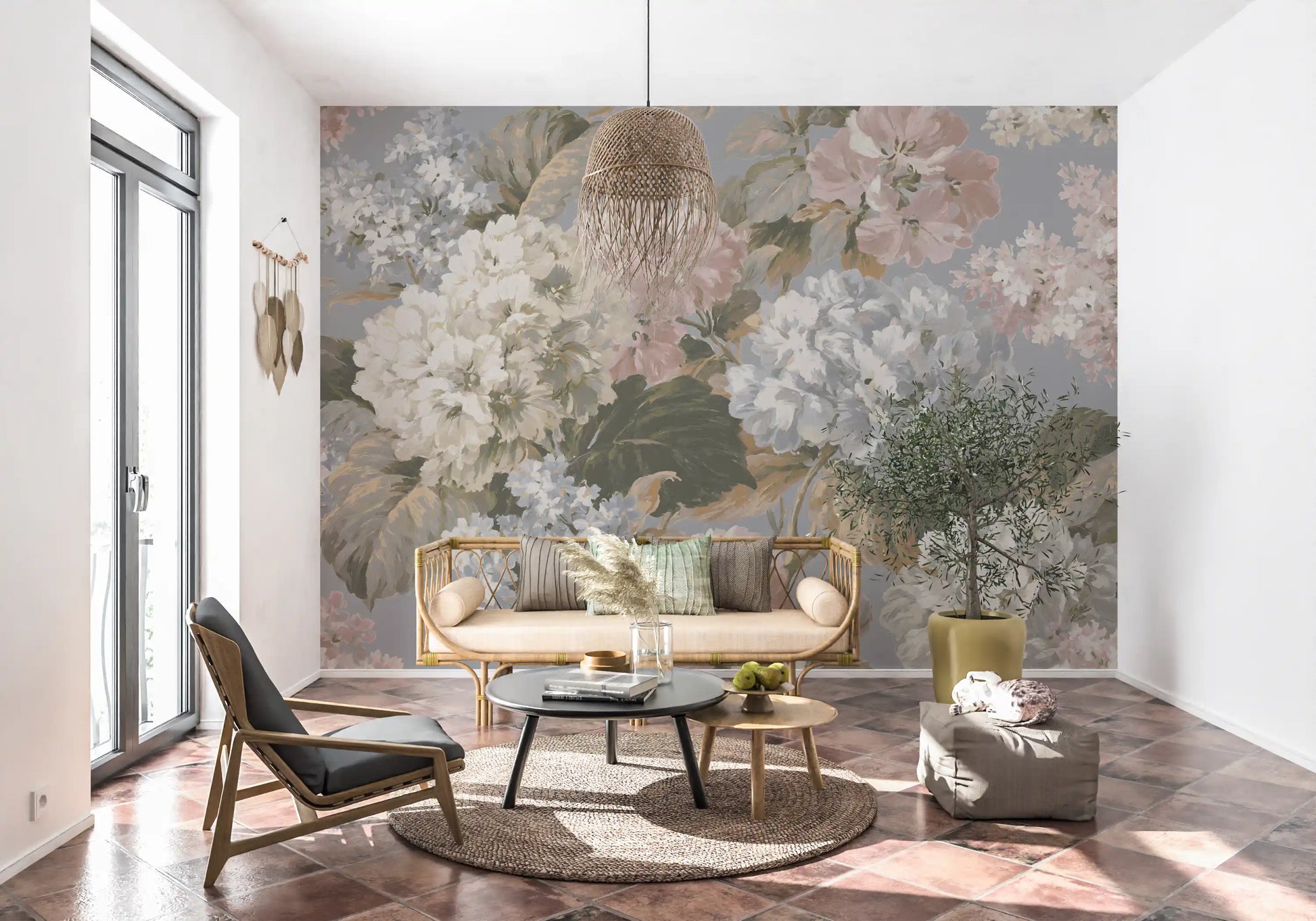 Vintage Hydrangea Botanical Garden Wall Mural