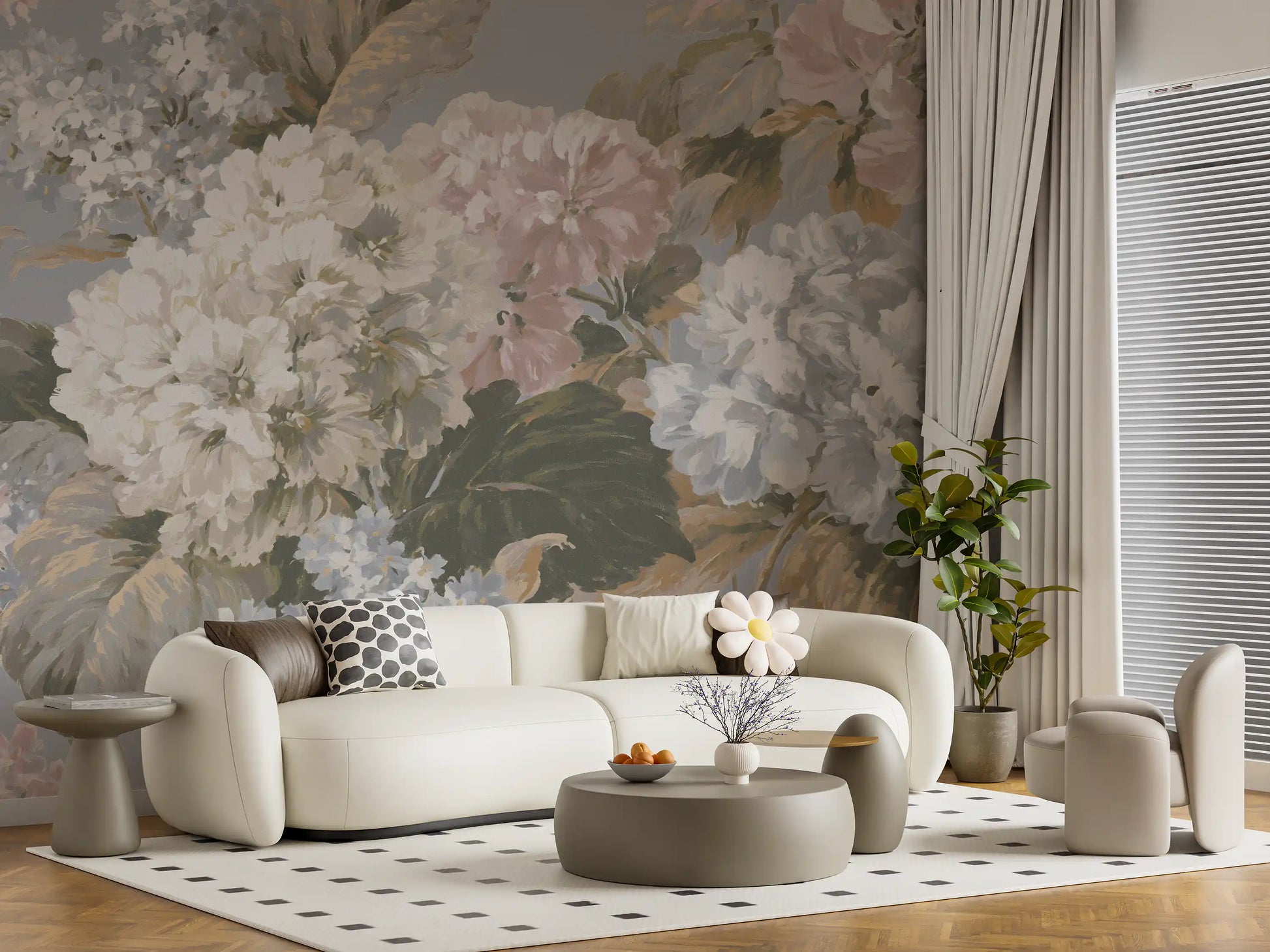 Vintage Hydrangea Botanical Garden Wall Mural