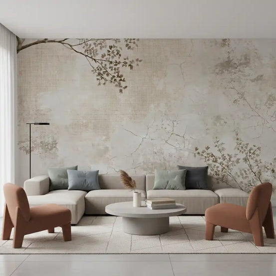 Close-up of the beige plaster texture and fine branch detail GD12872