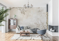 Rustic Beige Weathered Texture with Delicate Branches Wall Mural