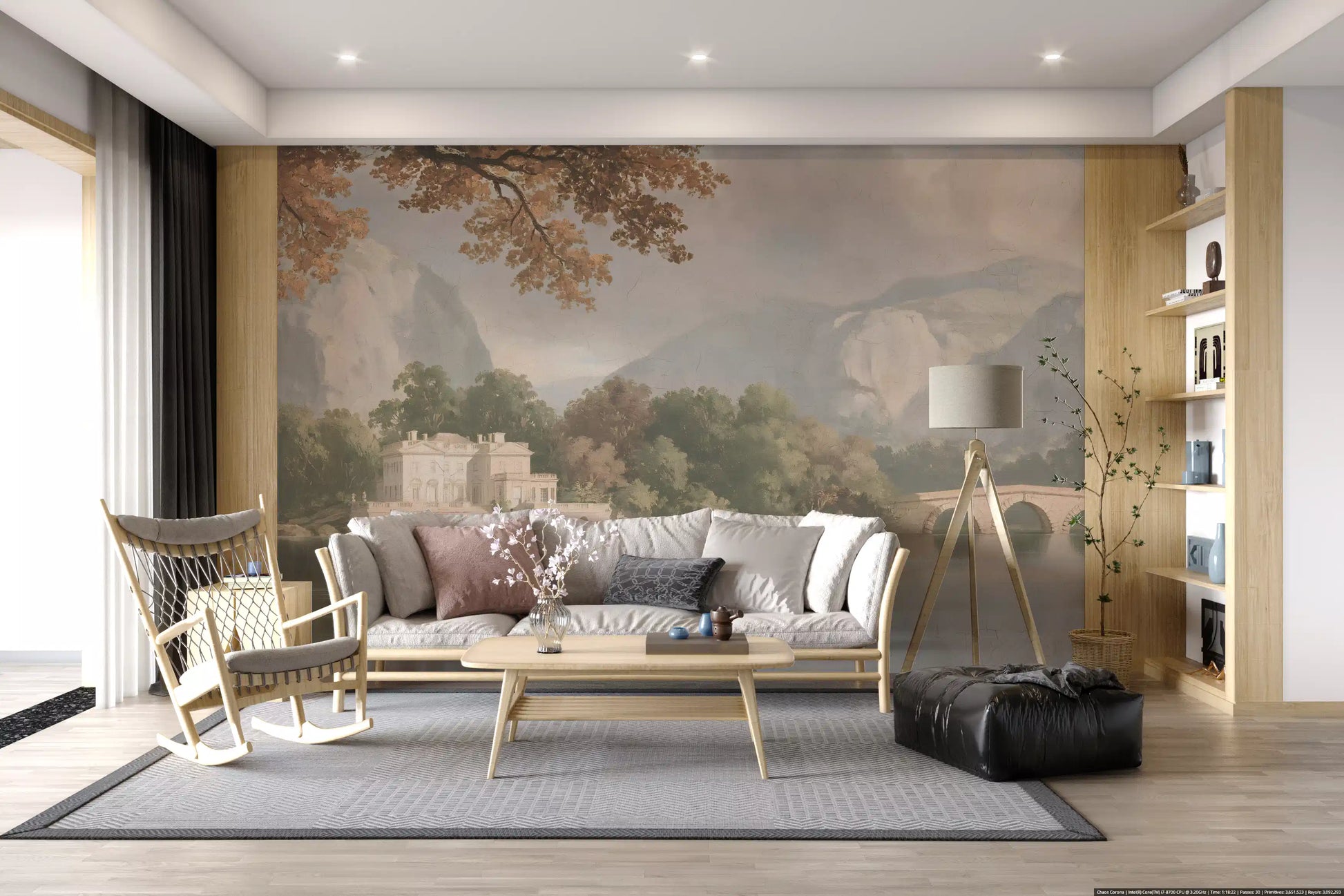 Hazy Mountain Lake Retreat Wall Mural