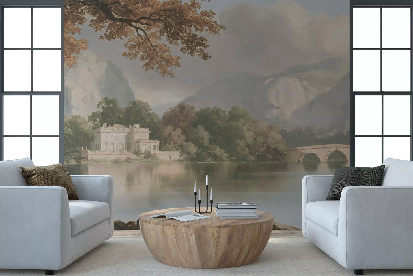 Hazy Mountain Lake Retreat Wall Mural