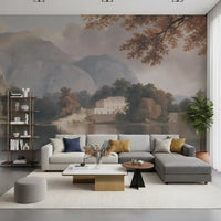 Serene Mountain Lake Estate Landscape Wall Mural