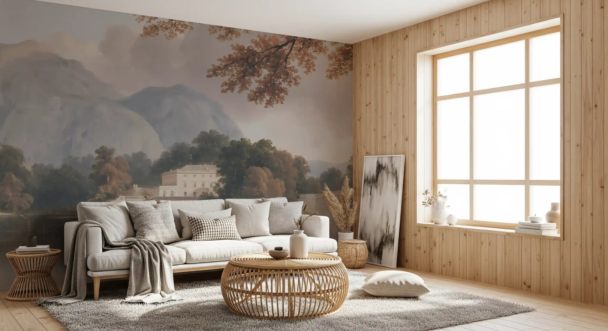 Serene Mountain Lake Estate Landscape Wall Mural
