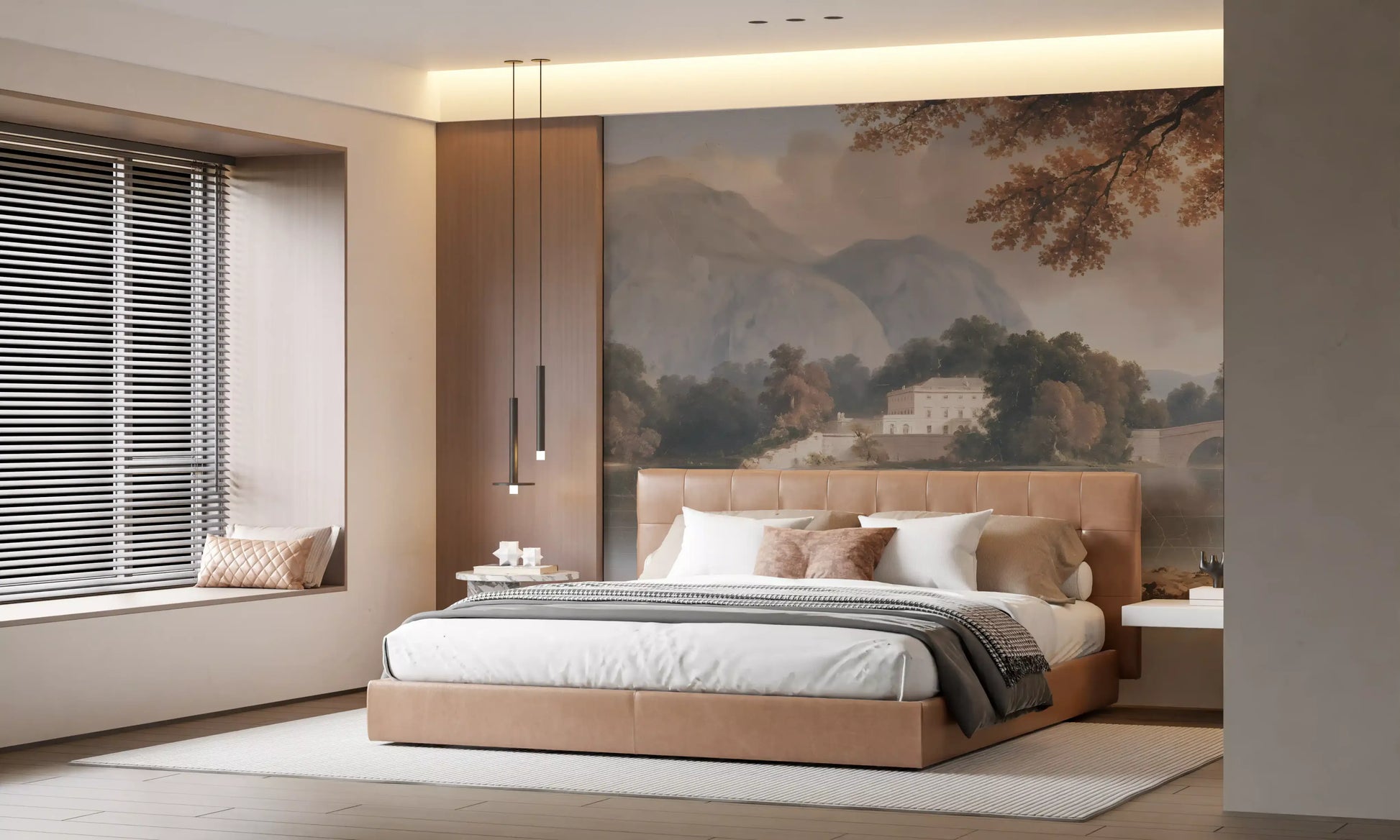 Serene Mountain Lake Estate Landscape Wall Mural