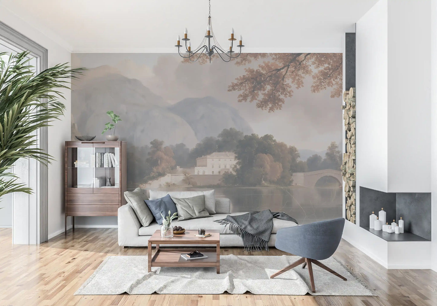 Serene Mountain Lake Estate Landscape Wall Mural
