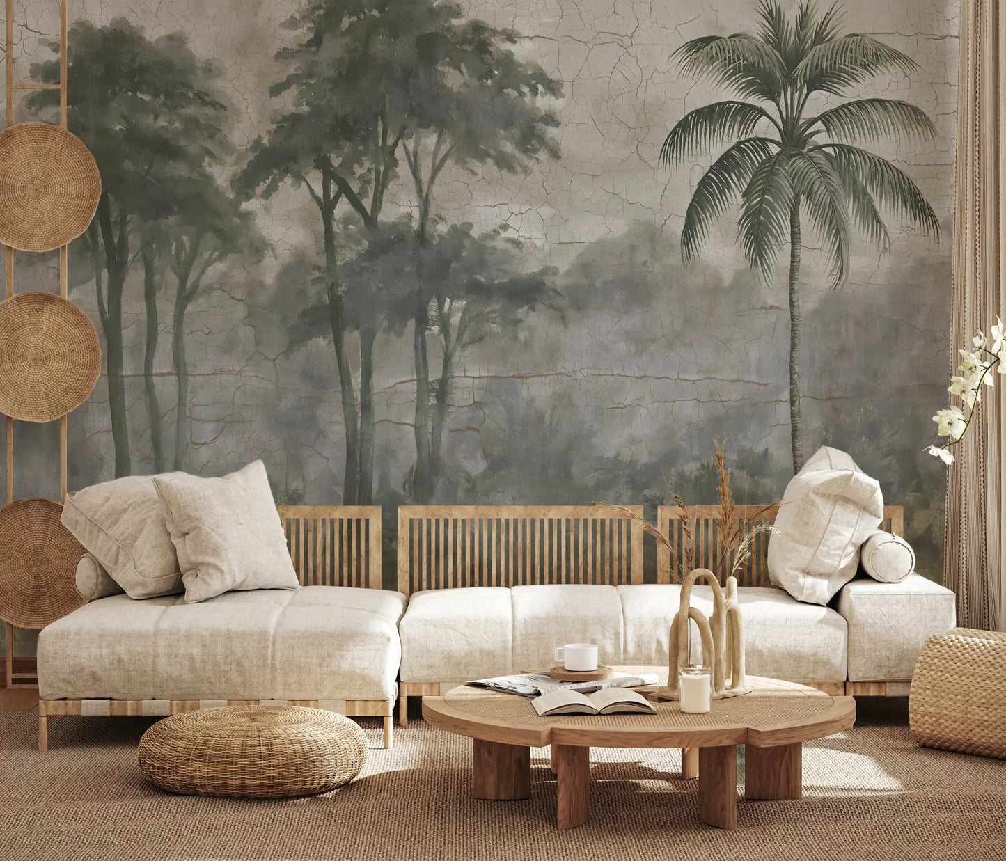 Misty River Botanical Landscape Wall Mural