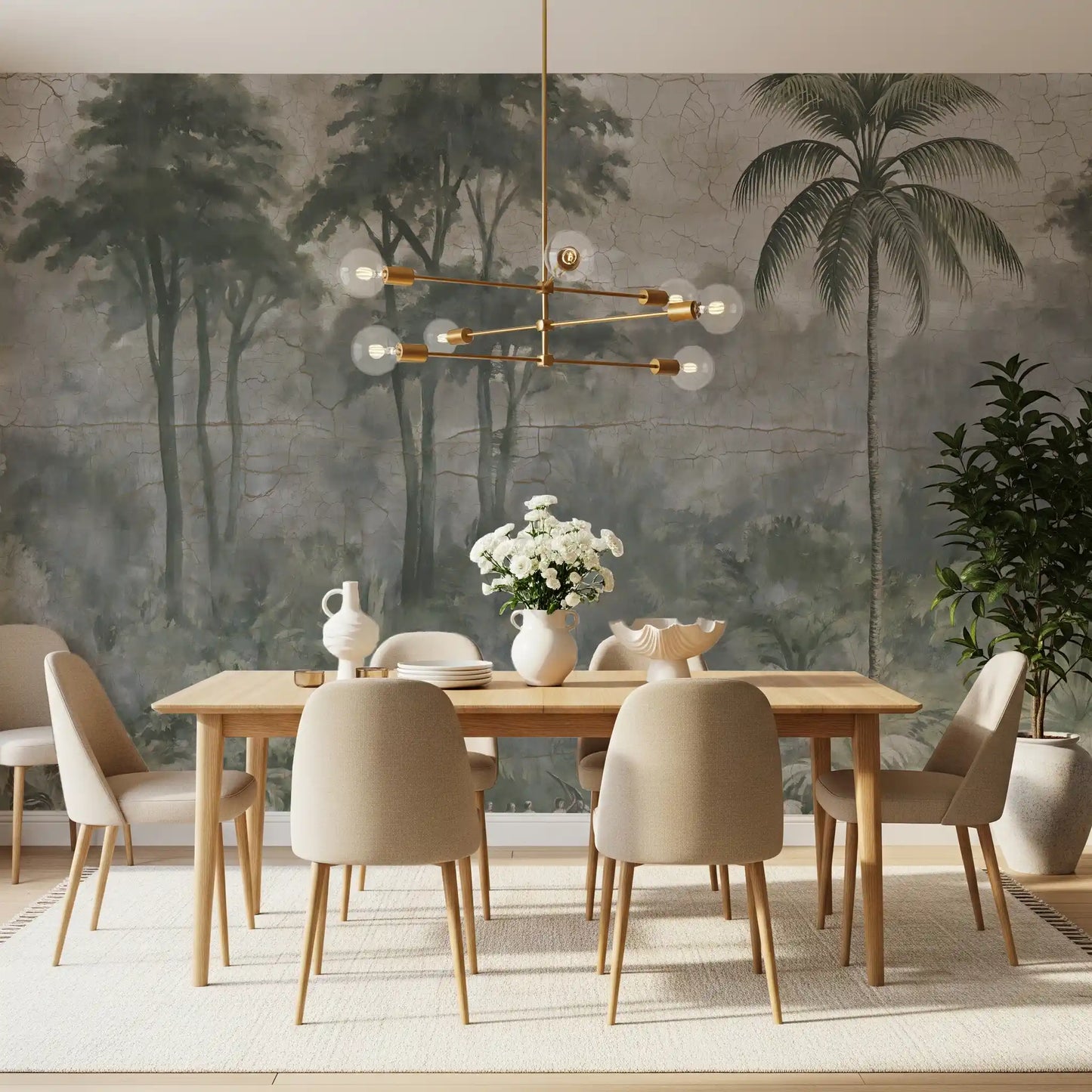 Misty River Botanical Landscape Wall Mural