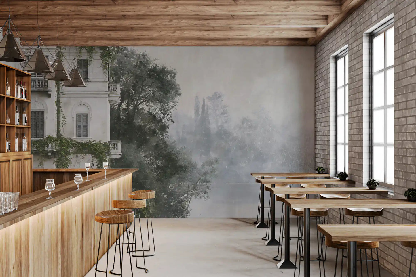Misty Botanical Architectural Haven Wall Mural