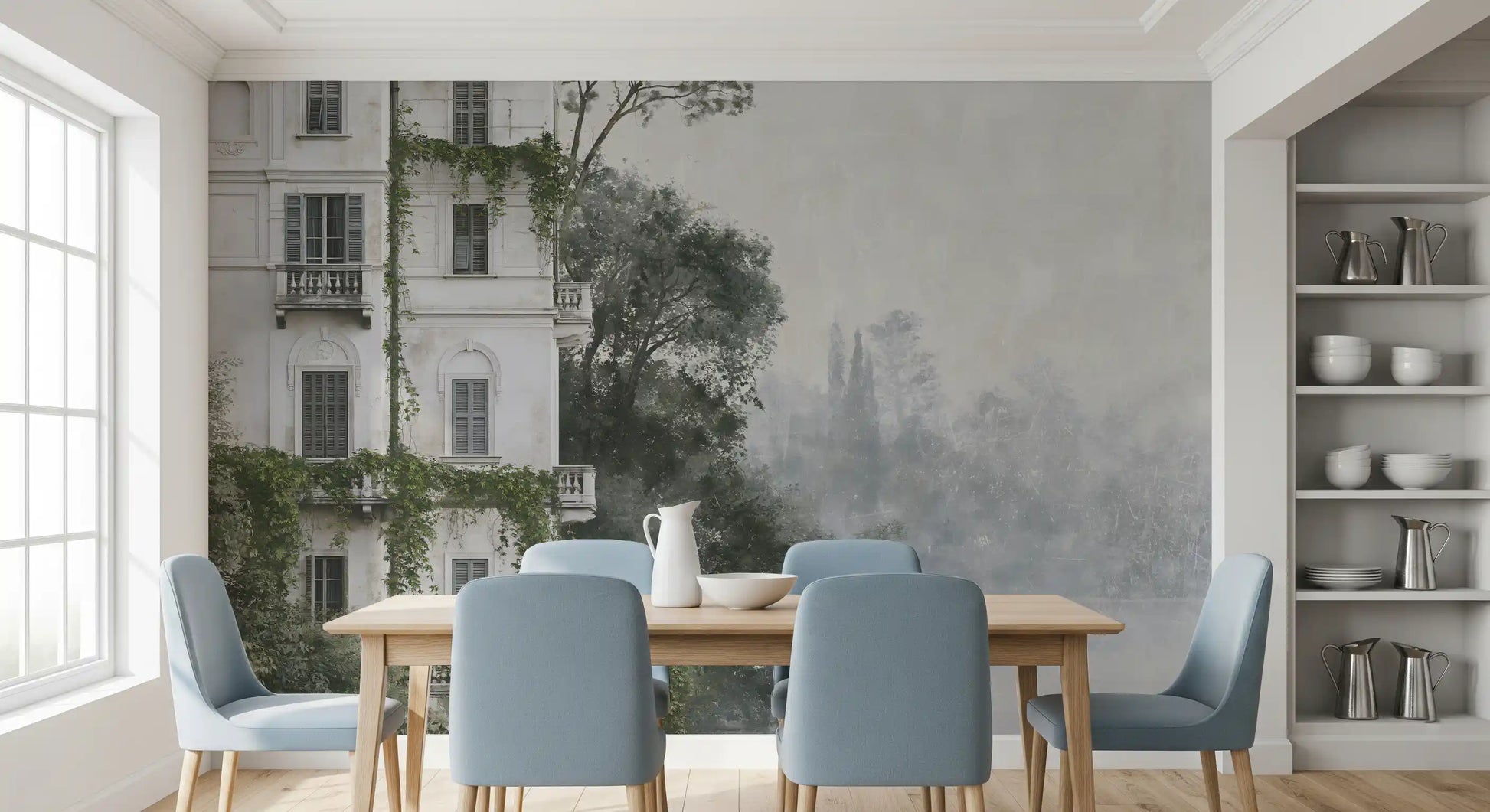 Misty Botanical Architectural Haven Wall Mural
