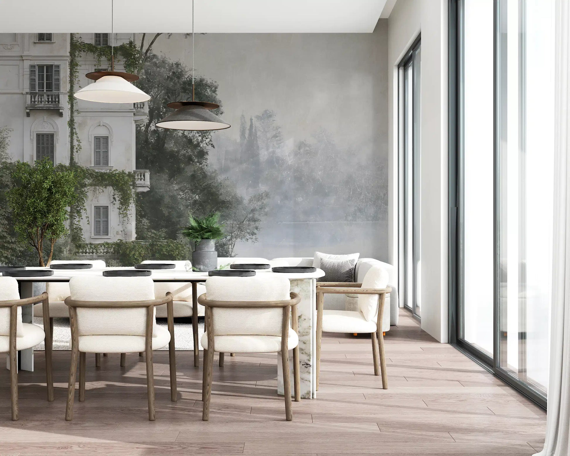 Misty Botanical Architectural Haven Wall Mural