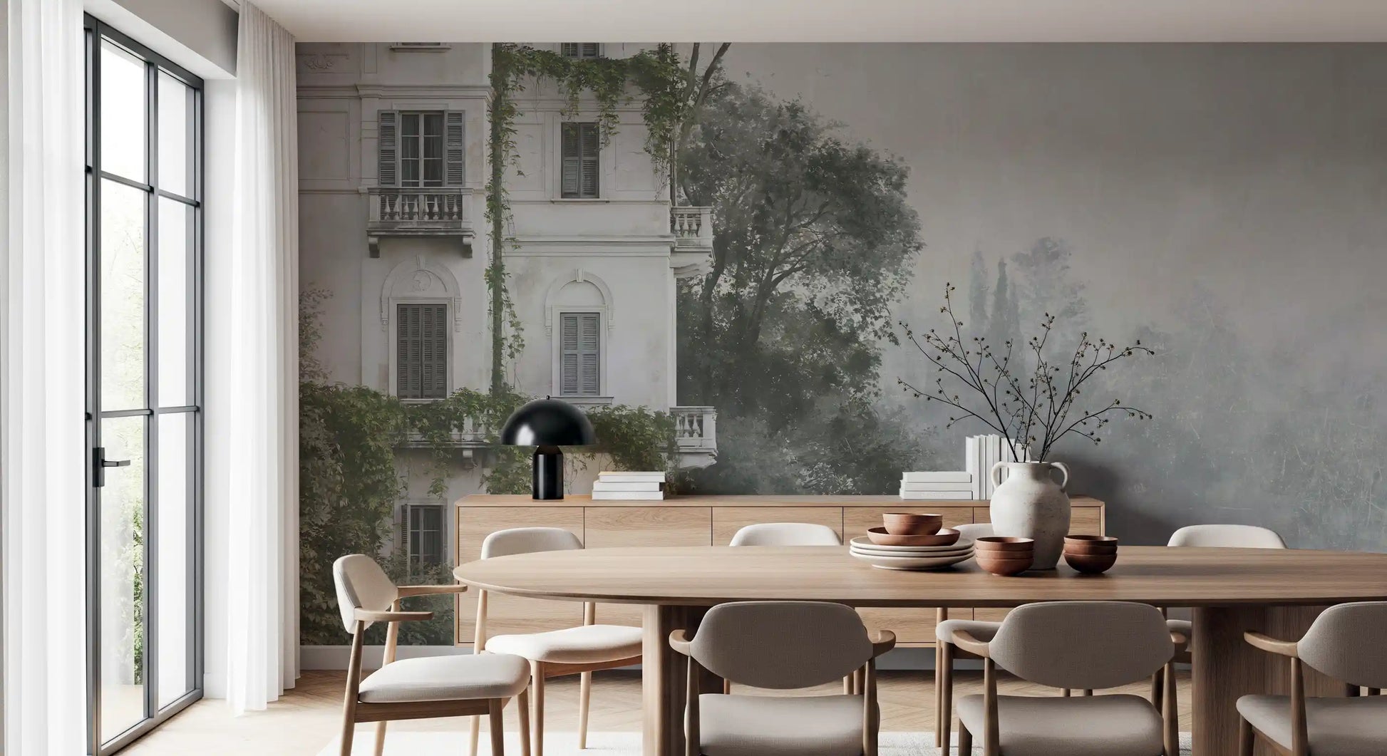 Misty Botanical Architectural Haven Wall Mural