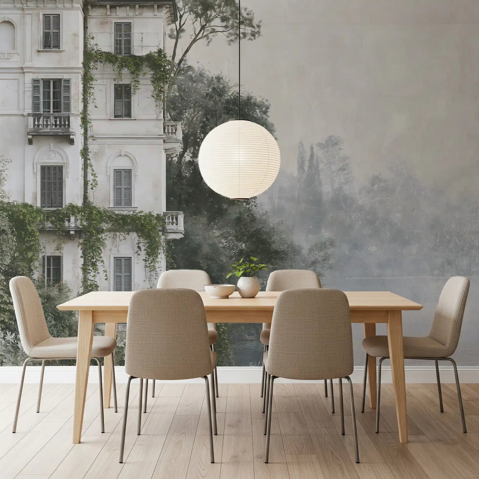Misty Botanical Architectural Haven Wall Mural