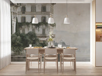 Misty Lakefront Manor Sketch Wall Mural