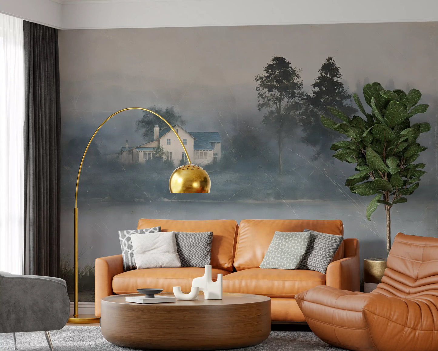 Foggy Morning Shoreline Retreat Wall Mural