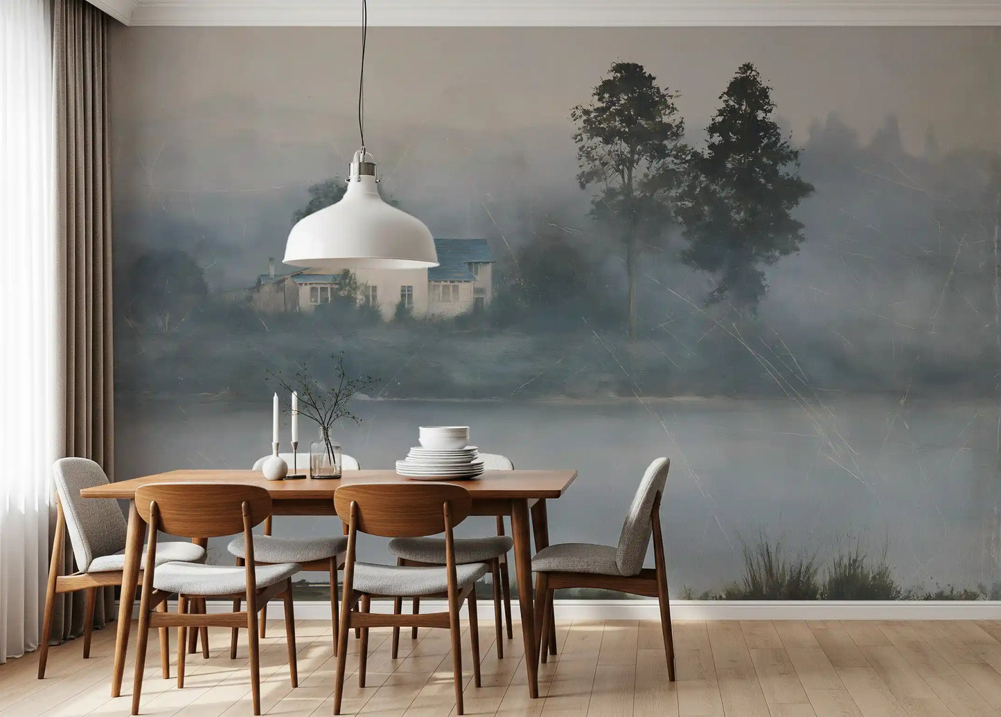 Foggy Morning Shoreline Retreat Wall Mural