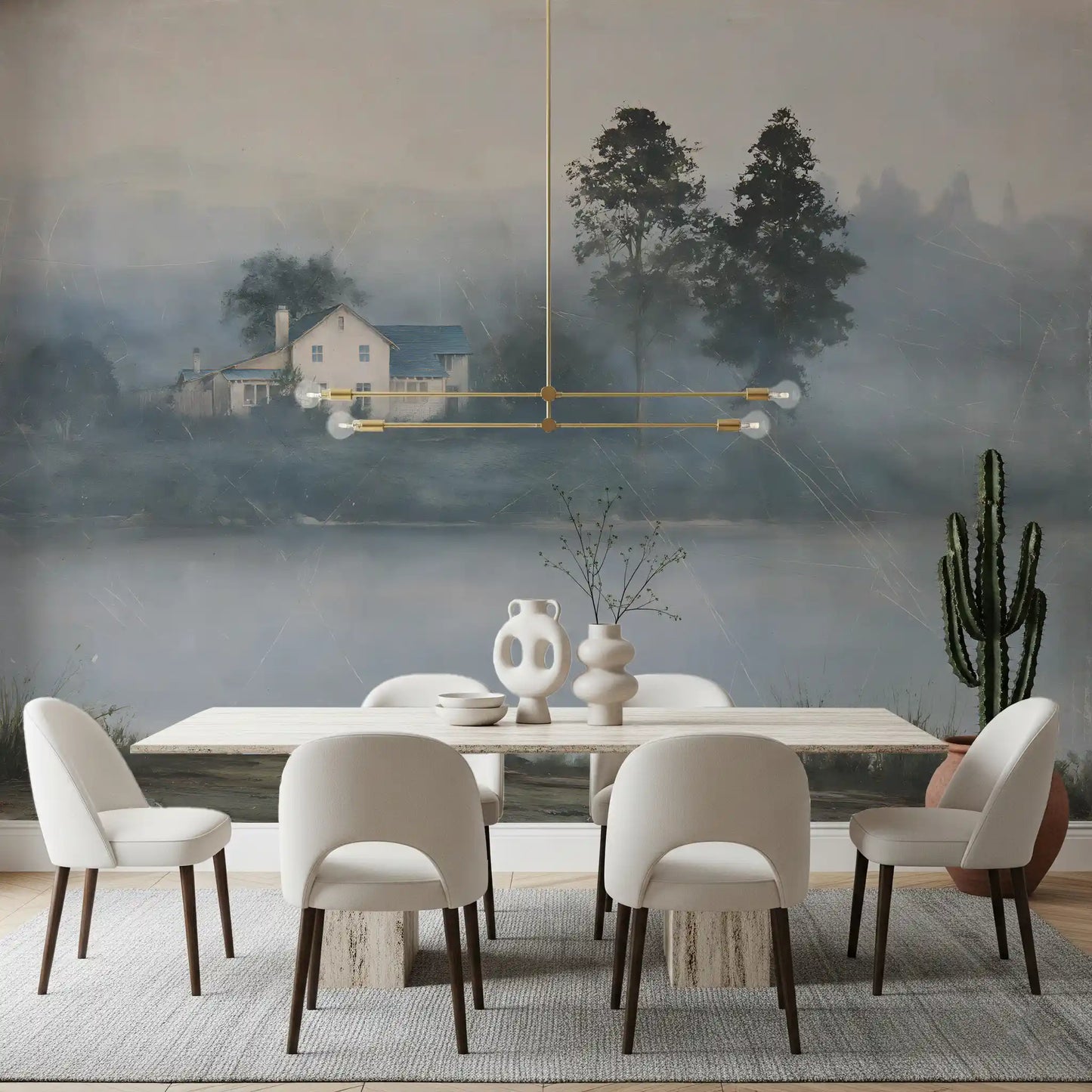 Foggy Morning Shoreline Retreat Wall Mural