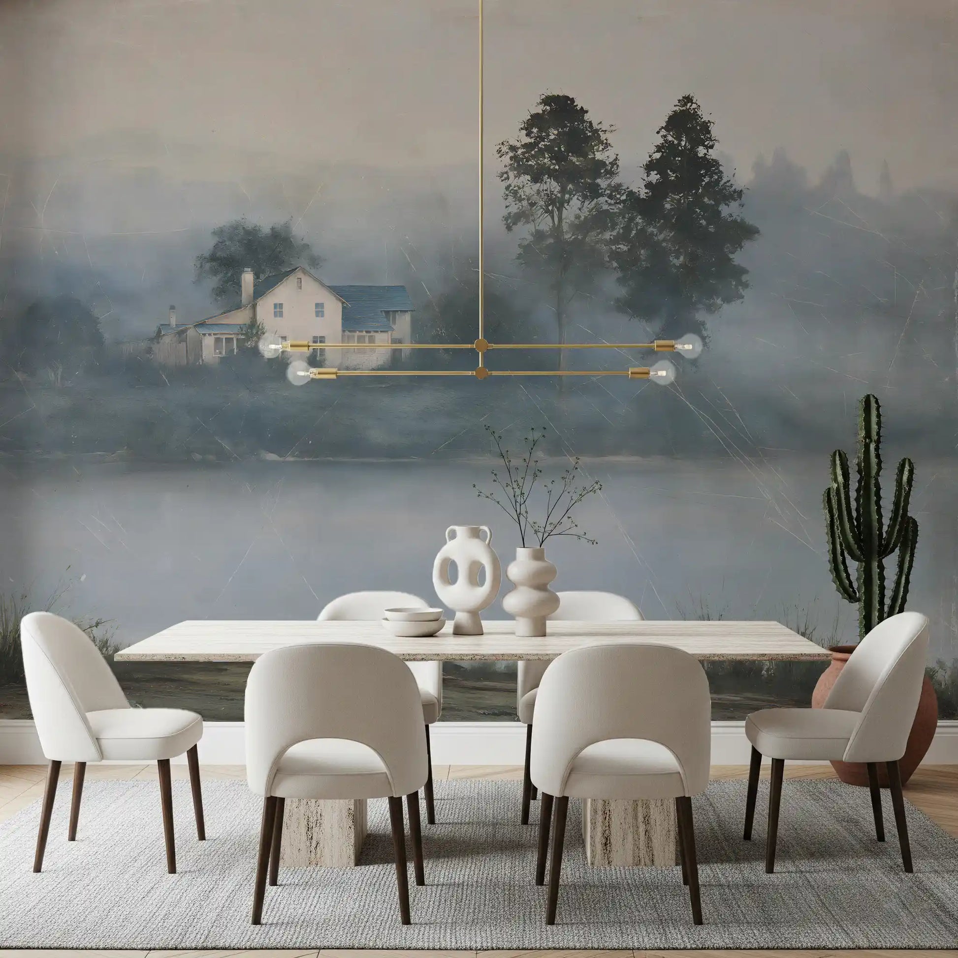 Foggy Morning Shoreline Retreat Wall Mural