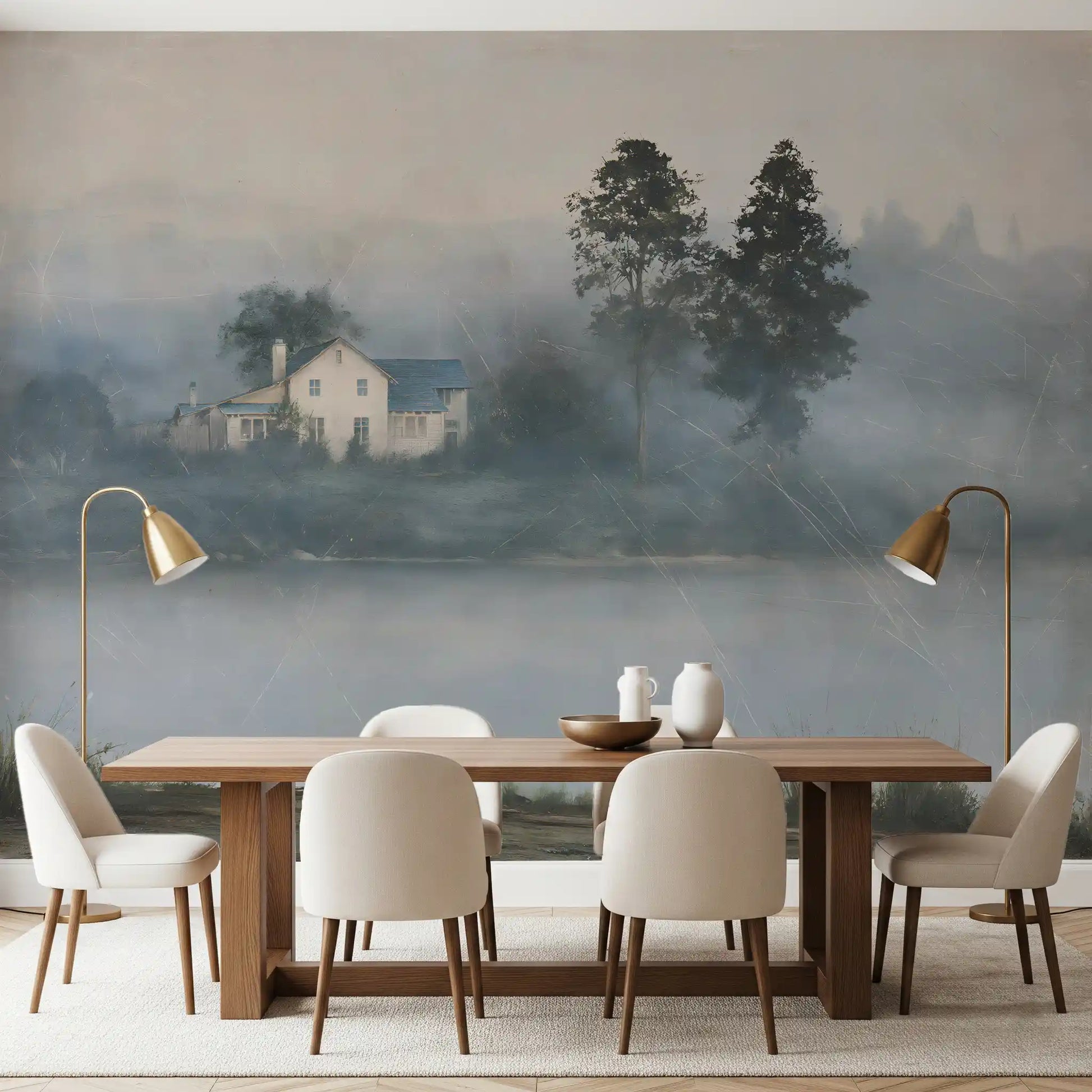 Foggy Morning Shoreline Retreat Wall Mural